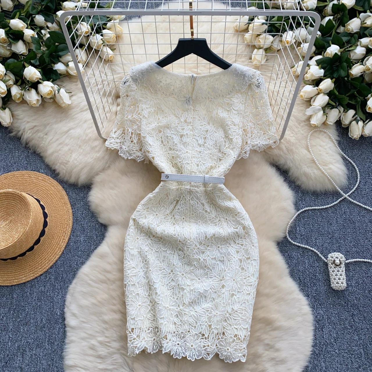 white floral lace bodycon dress Women Elegant Floral Lace Mesh Long Sleeve Formal Bodycon Midi Dress