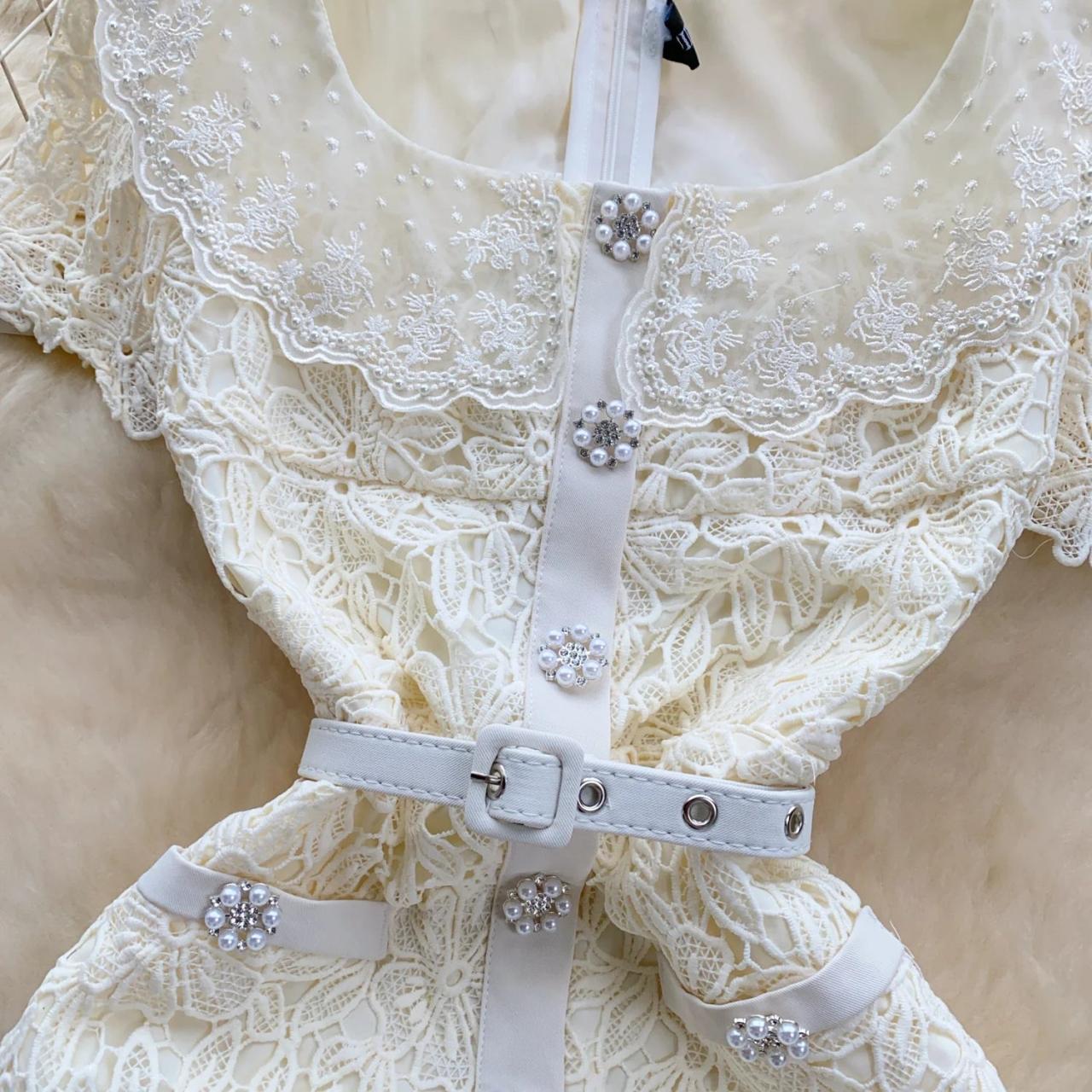 white dress floor length Rhiannon Floral Lace Bodycon Dress main image 1