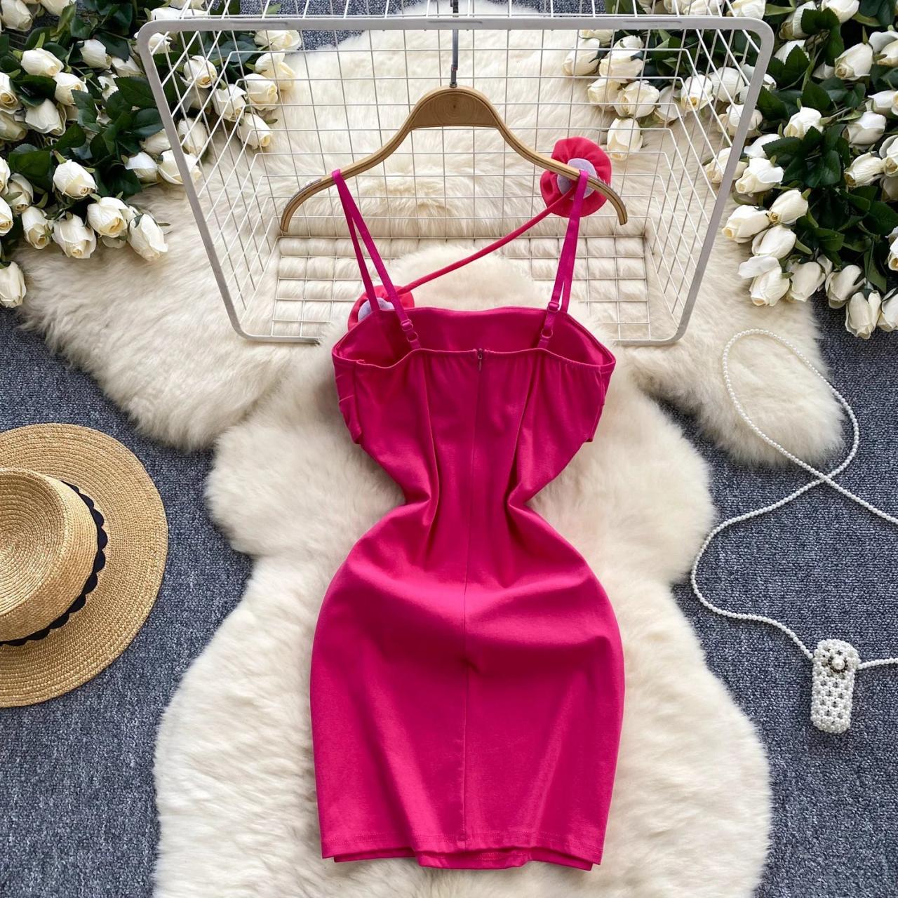 Pink Velvet Bodycon Dress With Rosettes on Luulla