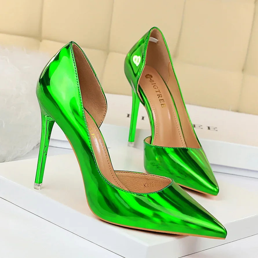 Neon Green Metallic Stiletto High Heel Pumps