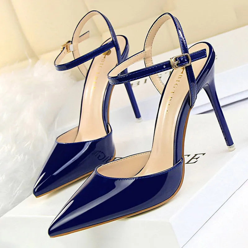 Elegant Navy Blue Patent Leather High Heels