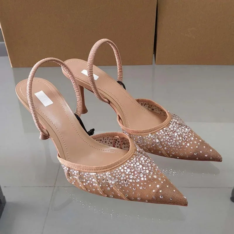Elegant Rhinestone Embellished Pointed Toe Heels on Luulla