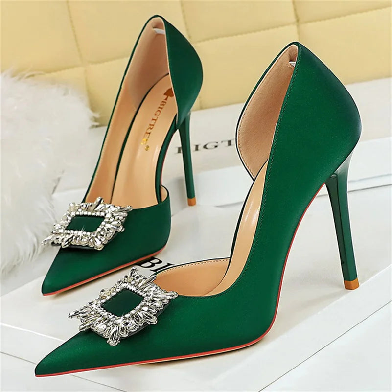 Green jeweled heels clearance