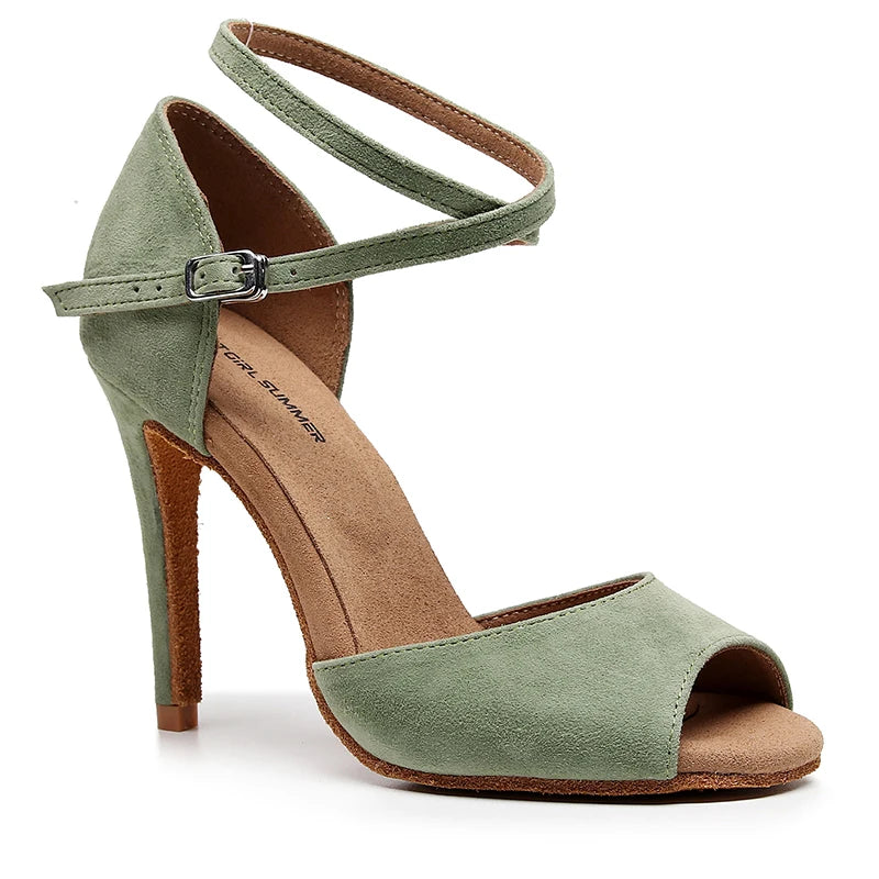 Sage Green Suede Ankle Strap High Heels