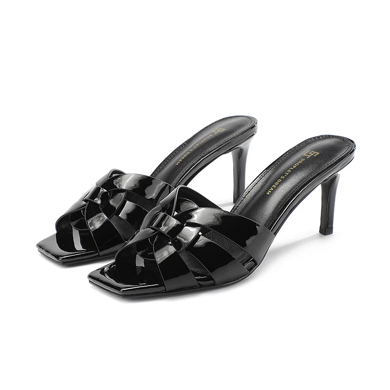 Baguette Burgundy Leather Medium-Heeled Slides main image 1