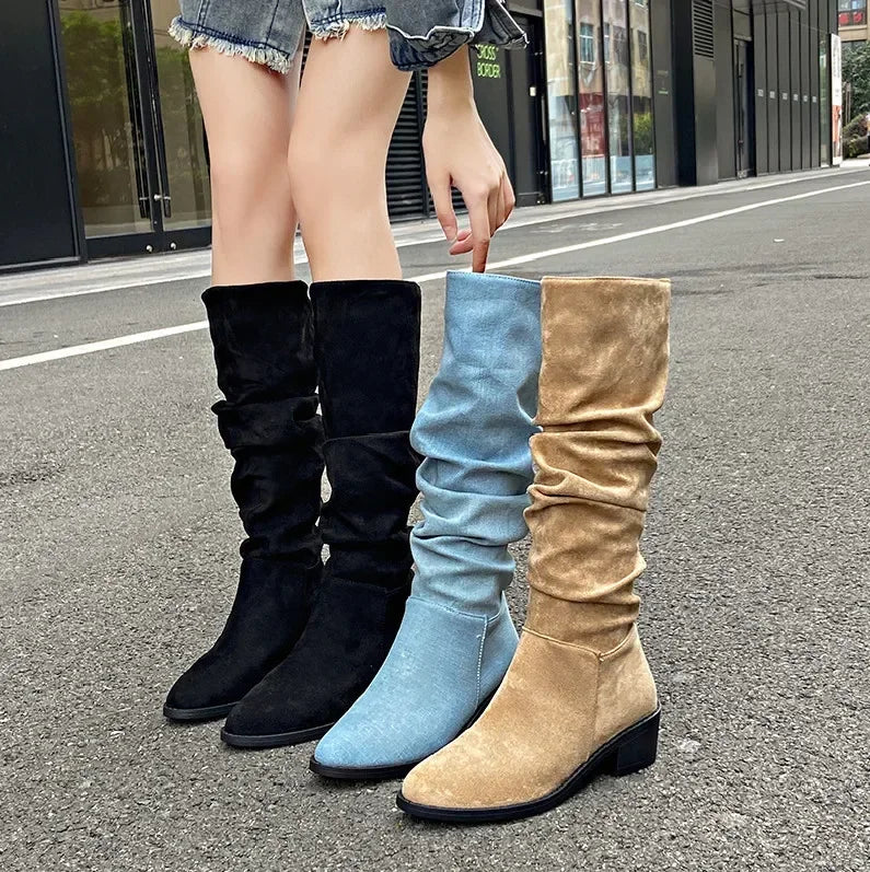 Slouchy suede knee high boots clearance