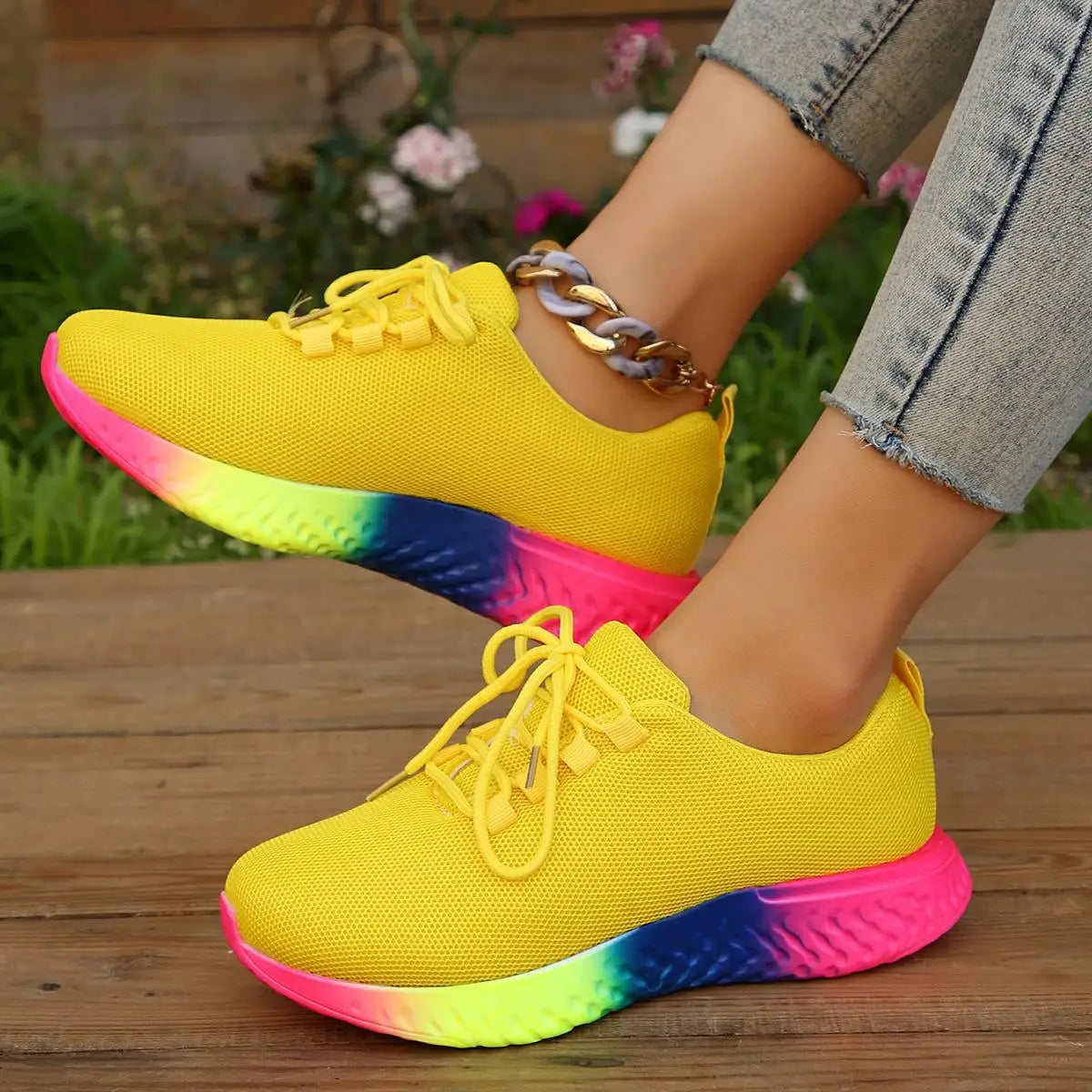 Womens Colorful Rainbow Sole Athletic Sneakers on Luulla