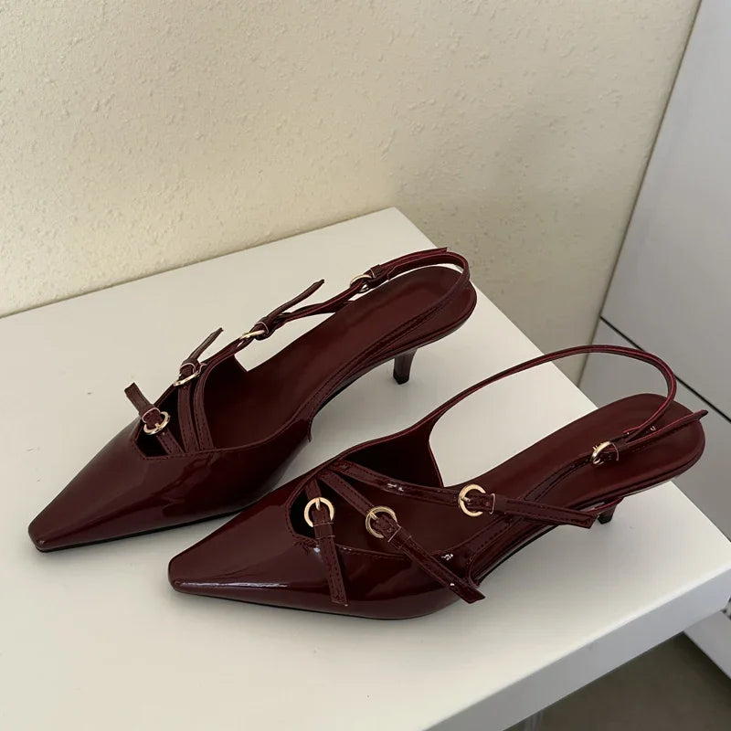 princess polly baby blue dress Burgundy Patent Leather Pointed Toe Slingbacks on Luulla