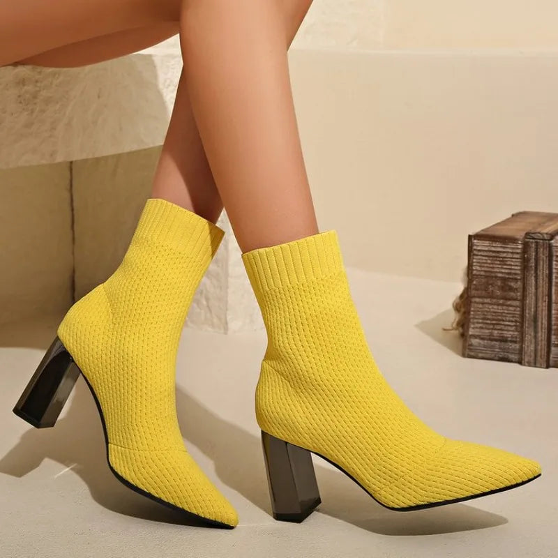 Yellow block heel boots hot sale