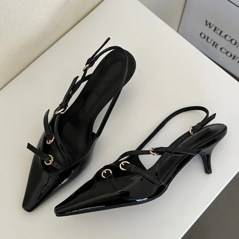 Elegant Black Patent Leather Pointed Toe Heels