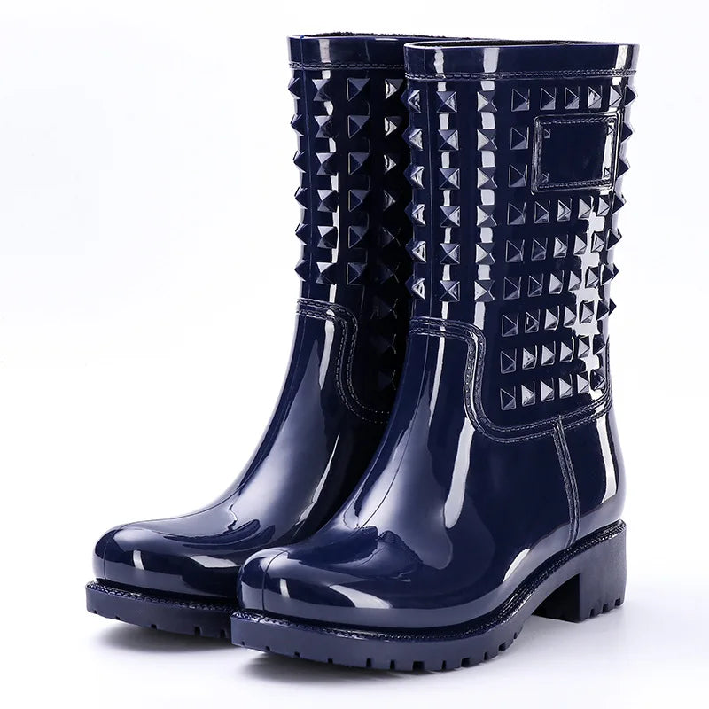 Black studded rain boots clearance