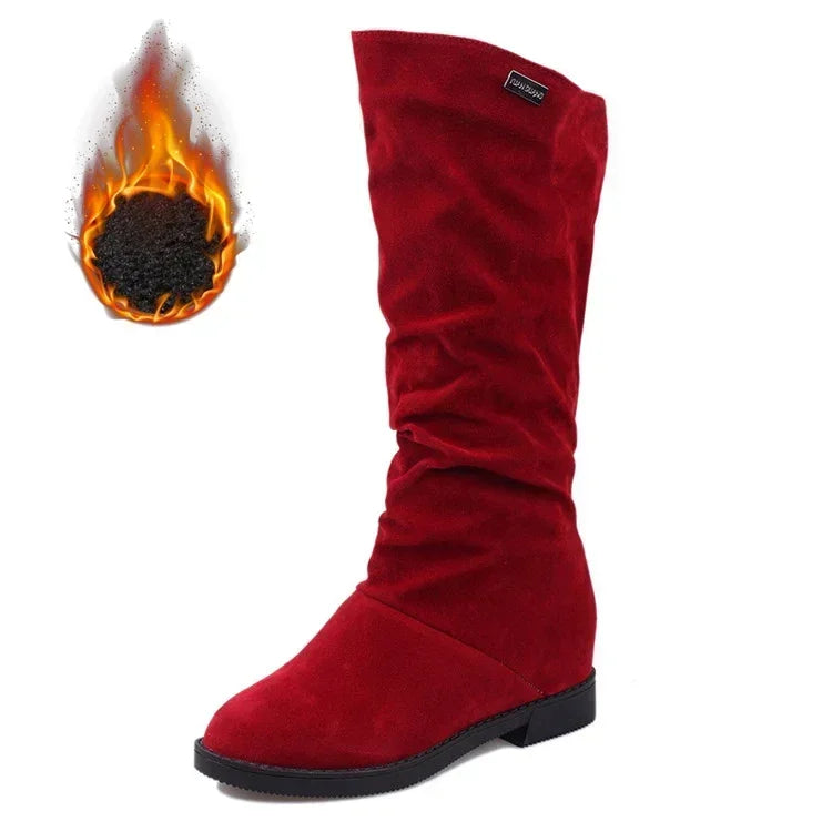 Womens Stylish Red Suede Mid-calf Boots on Luulla