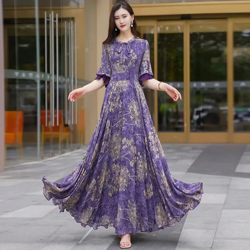 formal dress with flowy sleeves Pleated Long A-Line Formal Dress with Bell Sleeves Red / 10 main image 0
