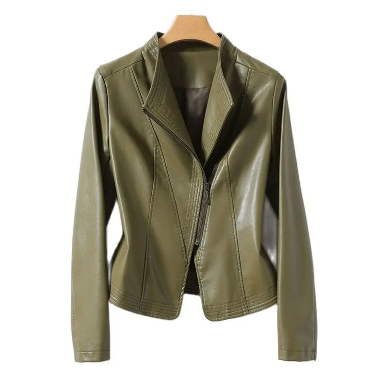 Olive faux leather jacket top