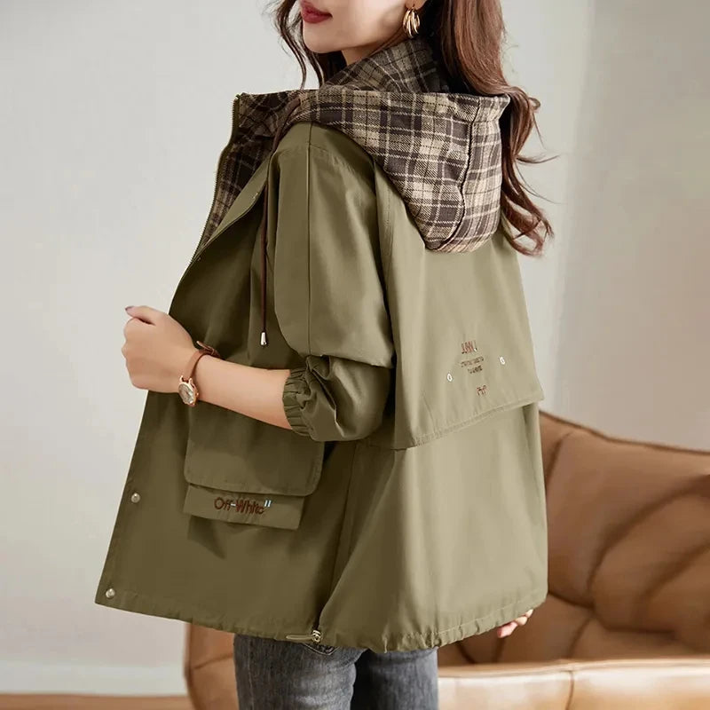 Reversible Hooded Jacket With Plaid Lining Green on Luulla