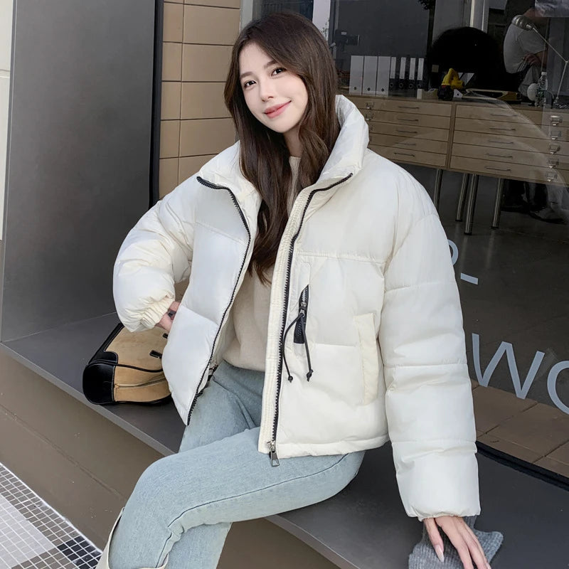 Cozy White Oversized Puffer Jacket with Pockets