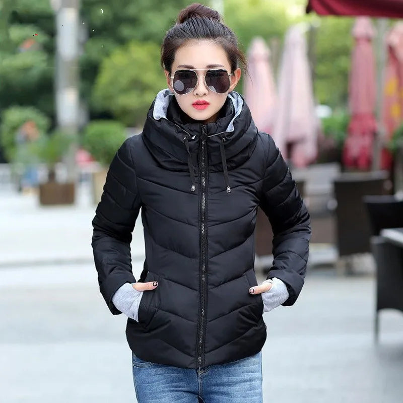Womens Insulated Hooded Black Winter Jacket