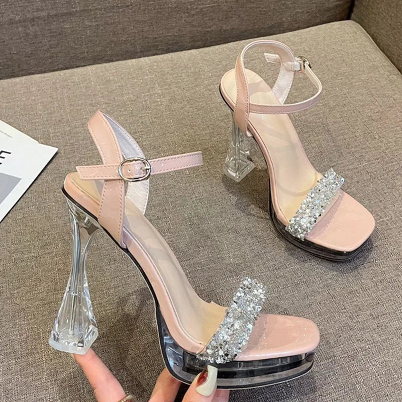 Sparkly clear heels clearance