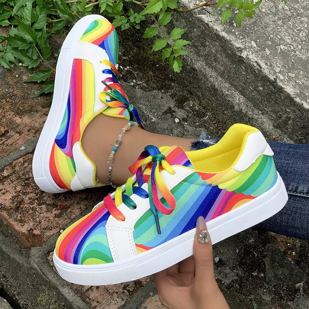 Sneakers with rainbow stripes discount