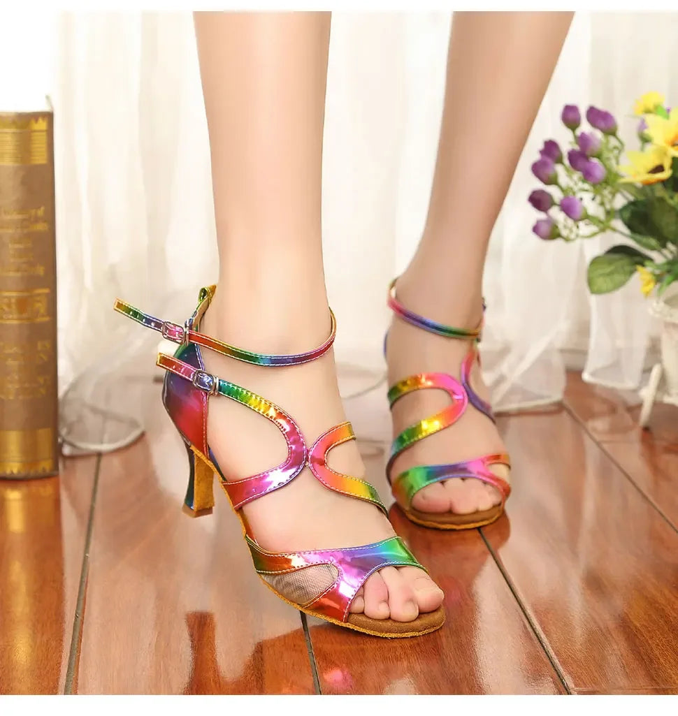 Rainbow strappy heels sales