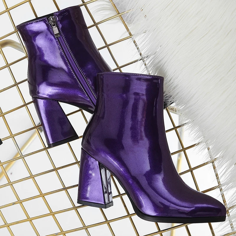 Purple block heel boots 2025