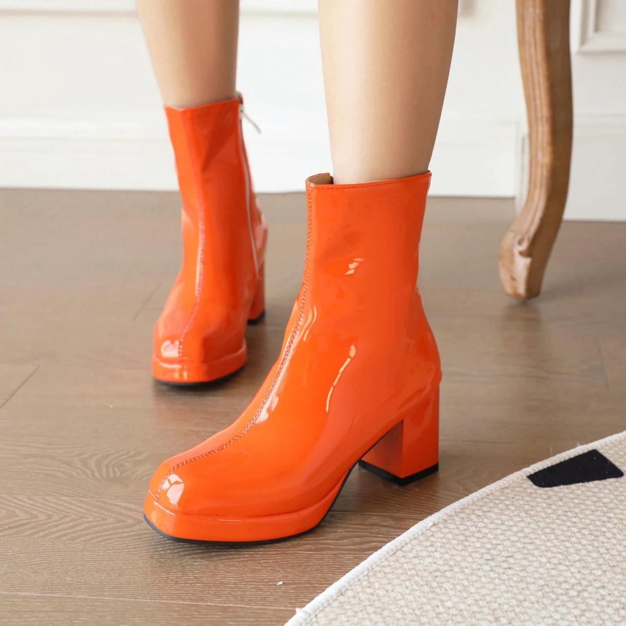 Orange patent boots hot sale