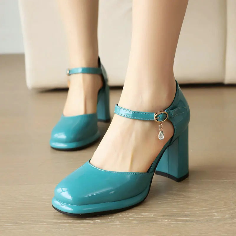 Teal block heels top