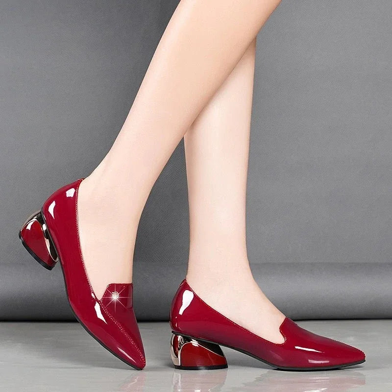 Chic Red Patent Leather Low Heel Shoes