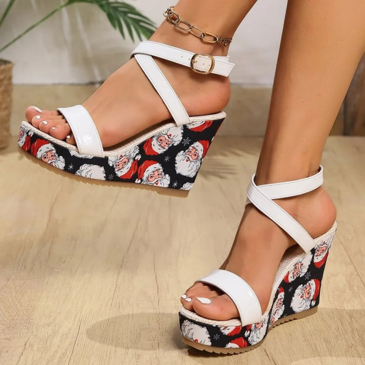 Stylish Cow Print Open Toe Platform Wedges on Luulla