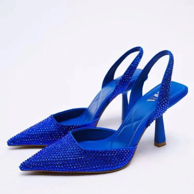 Navy heels with rhinestones clearance