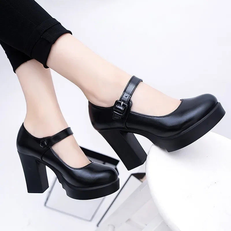 womens black platform dress shoes CHUNKY PLATFORM LACE-UP SHOES US 7.5