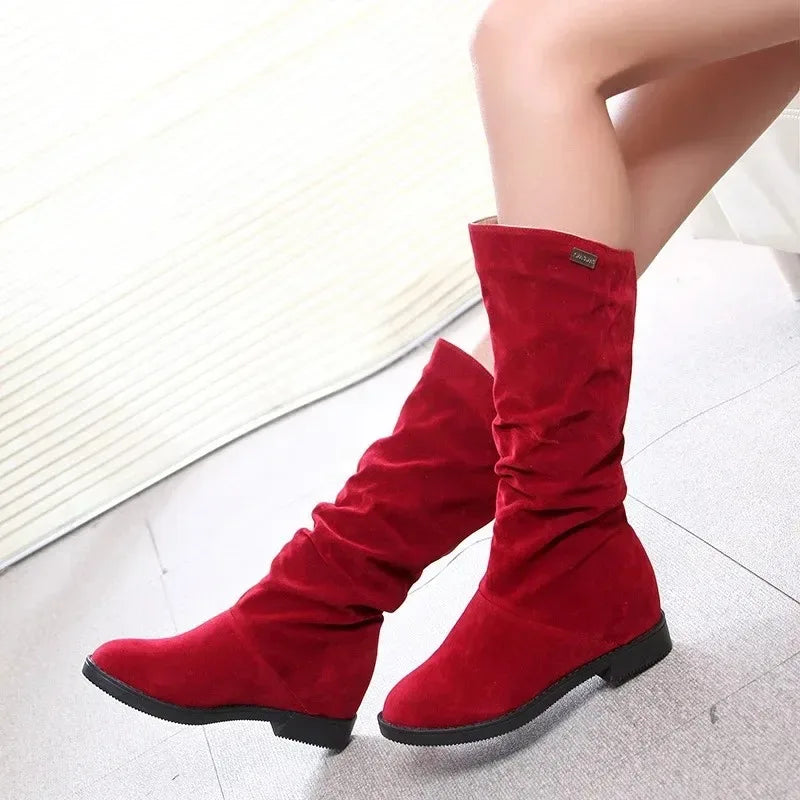 Red suede knee high boots store