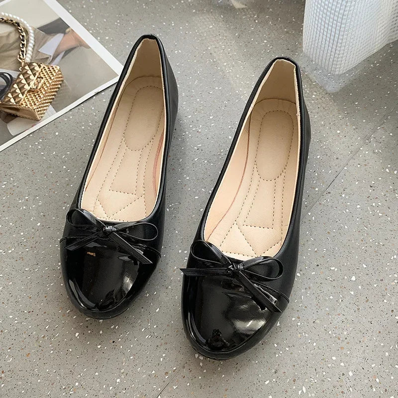 Patent Leather Bow Flats With Cushioned Insoles