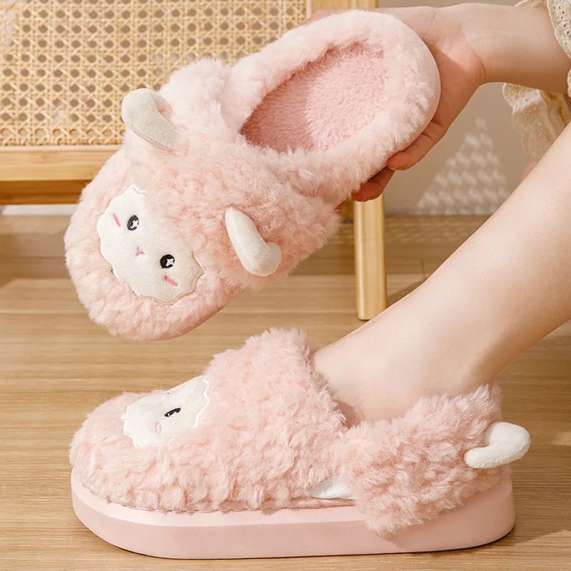 Cozy Fleece Lamb Plush Slippers For Women on Luulla