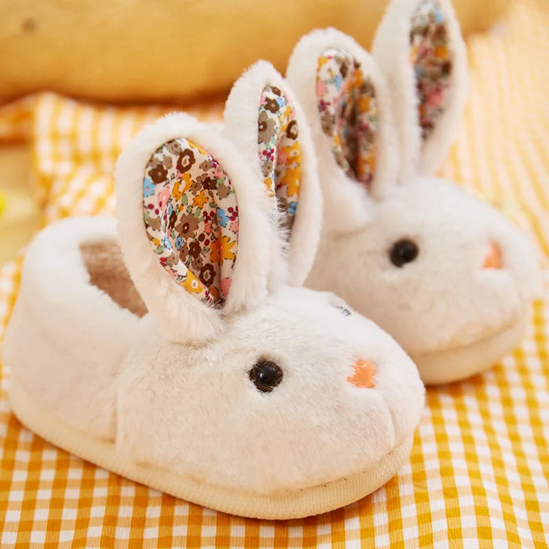 Plush Bunny Slippers with Floral Lined Ears