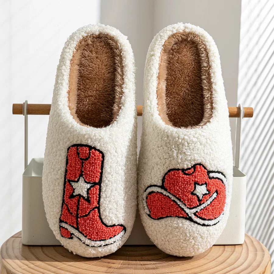 Cozy Cowboy Boot Hat Fleece Slippers