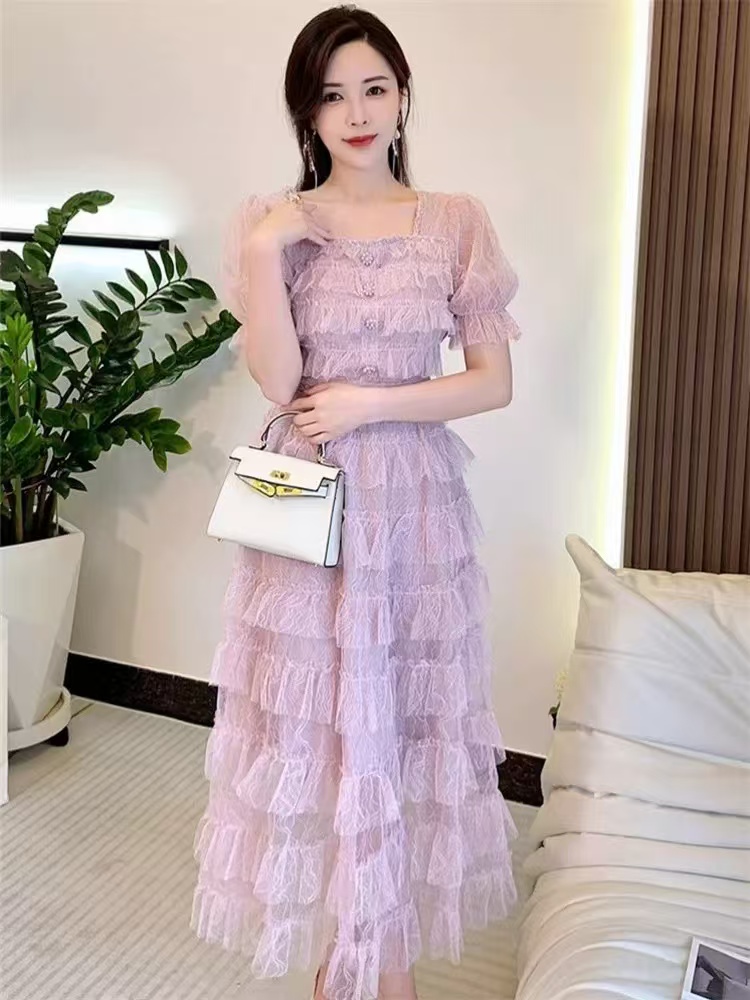 Elegant Layered Ruffle Mesh Dress