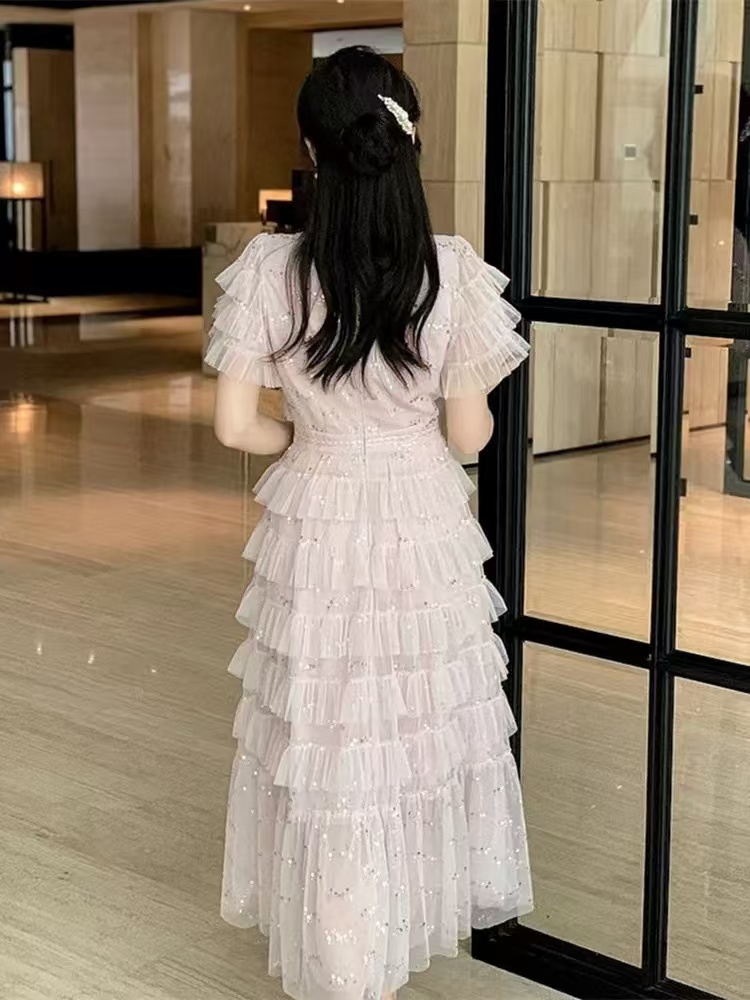 marriage party wear dresses for ladies Wedding Guest Dress With Pockets | Lace Bodice Dress for Women main image 0