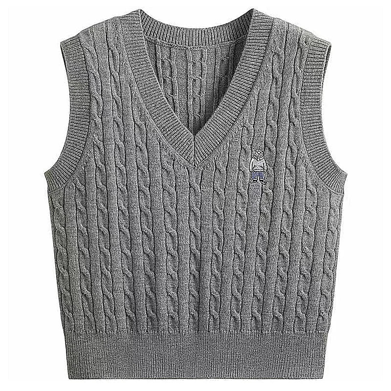Mens Grey Cable Knit V-neck Sweater Vest