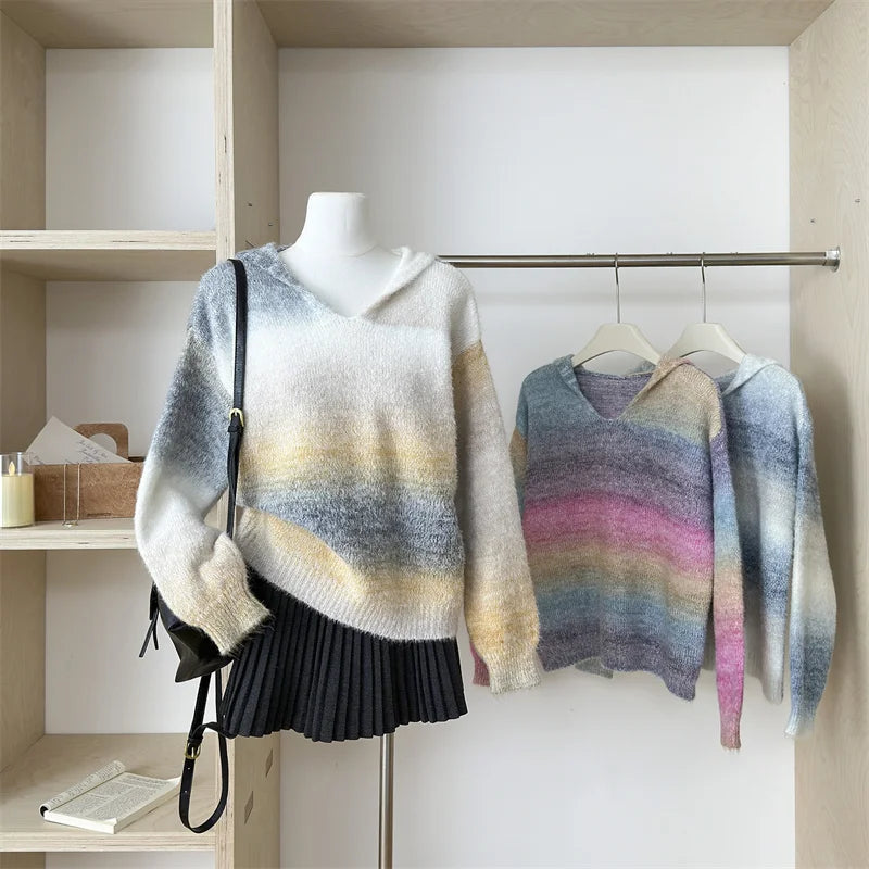 V Neck Ombre Cozy Gradient Sweater V Neck Ombre Cozy Gradient Sweater