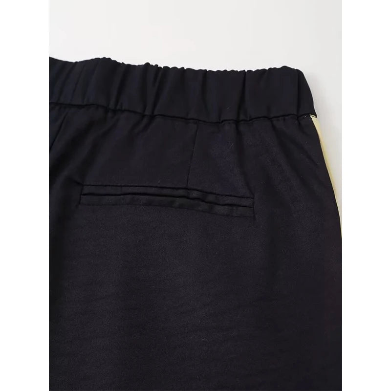 black dress pants with gold stripe TAPESTRY PANTS