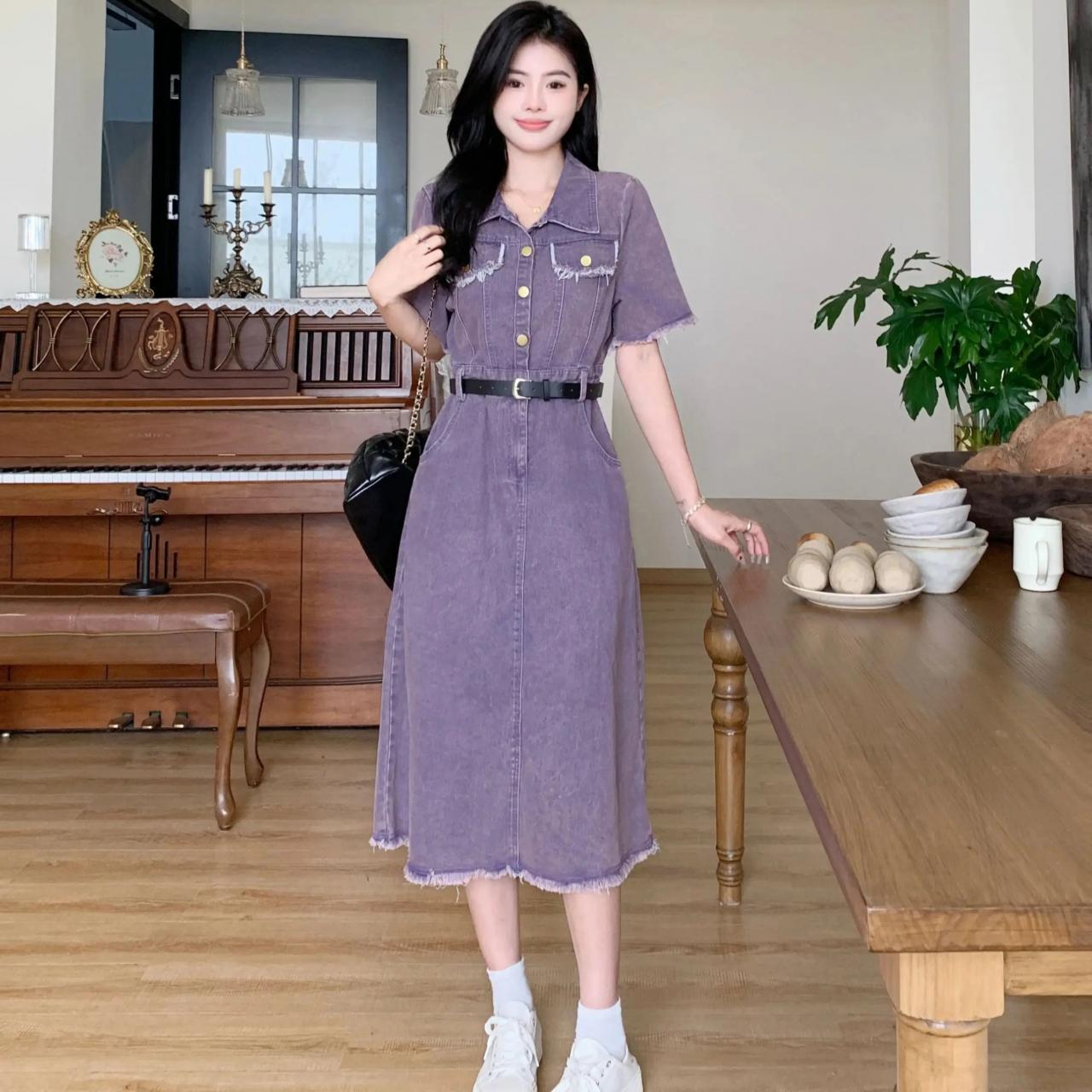 white christmas dresses Denim Mineral Washed Frayed Denim Dress – Aquarius Brand main image 1