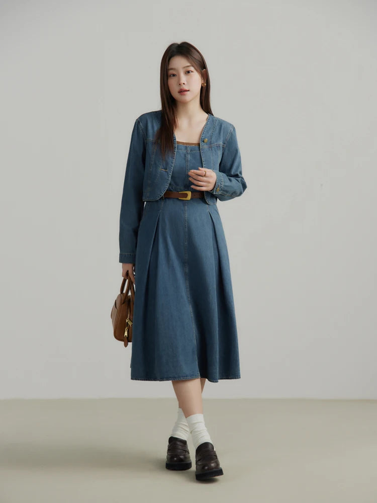 denim jacket dress with belt Denim Jacket And Dress With Belt Combo
