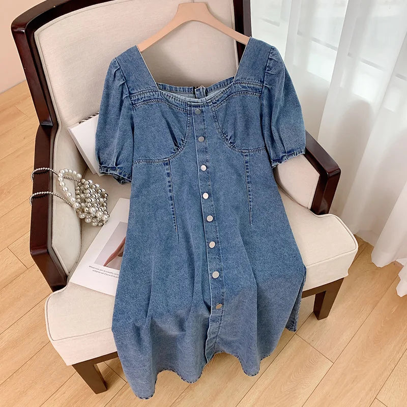 white christmas dresses Sibille Puff Sleeve Maxi Dress Denim Blue main image 1