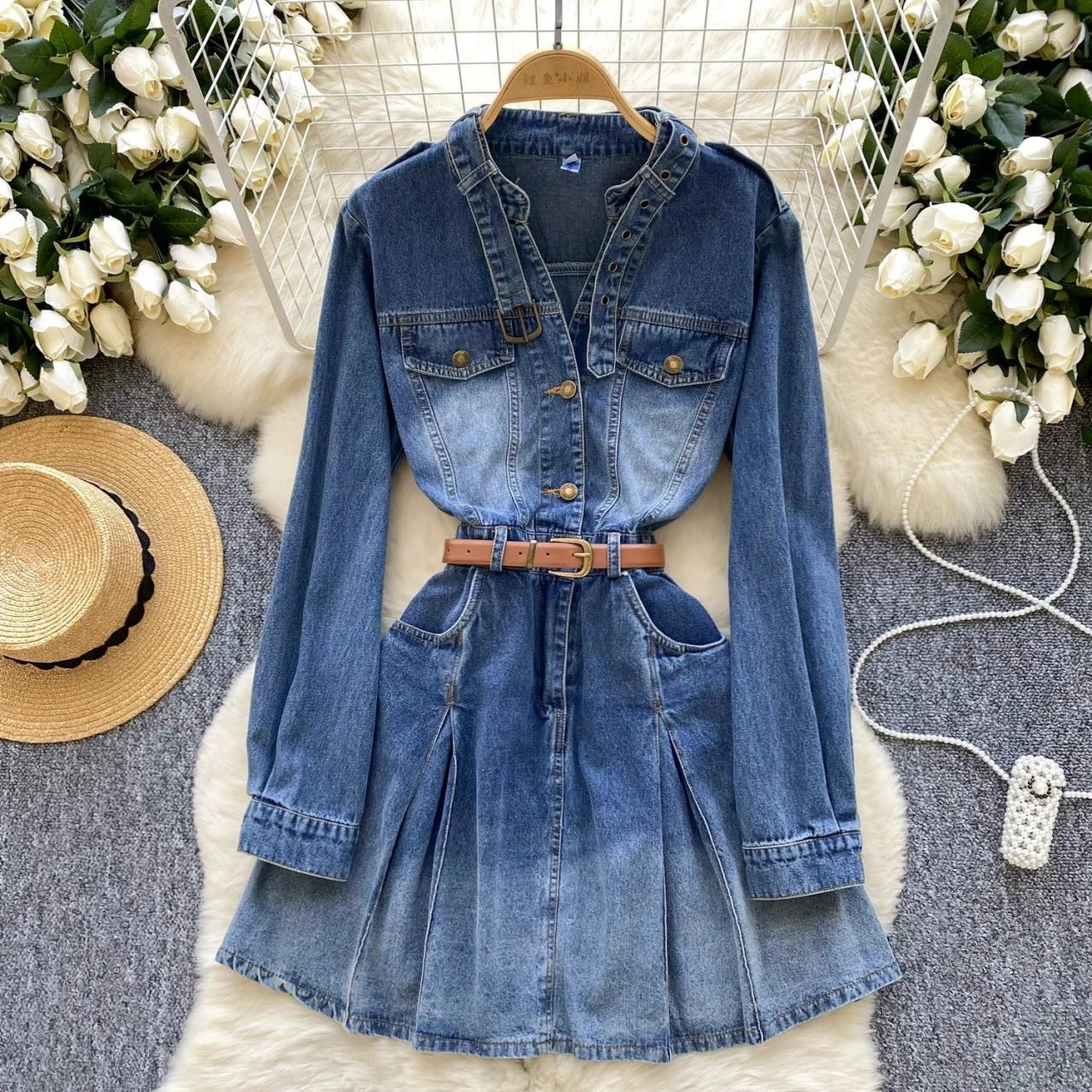 strapless open back dress Courtney Pleated Denim Midi Dress main image 0