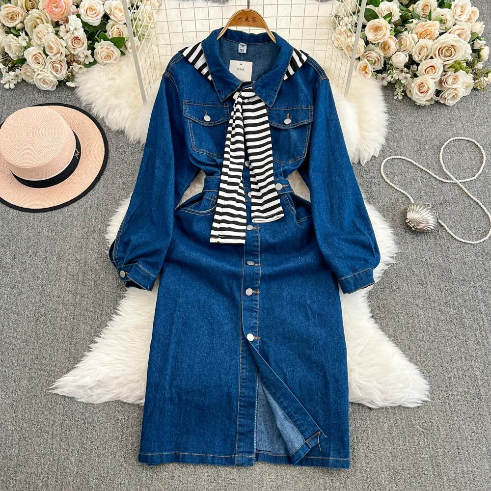 floaty denim dress Juliet Denim / L COLOR:Multi A bold reinterpretation of holiday cover up Vintage Cotton Blend Floral