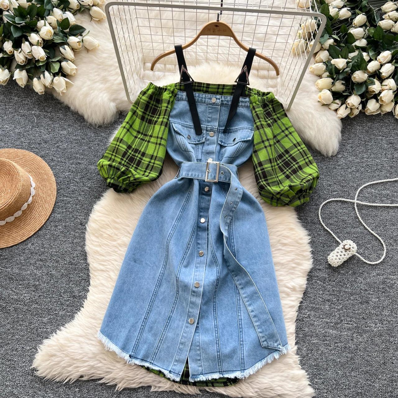 white christmas dresses Jamie Denim Puff Sleeve Belted Mini Dress Mid-Blue / L by Sugarlips main image 1