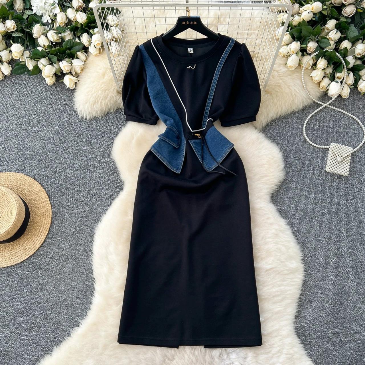 white christmas dresses Sent To London Denim Vest Top in Black main image 0