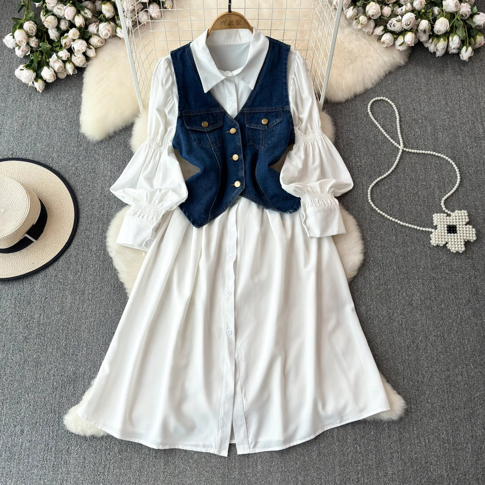 white christmas dresses Road Trip Denim Vest Dress – SPELL main image 1