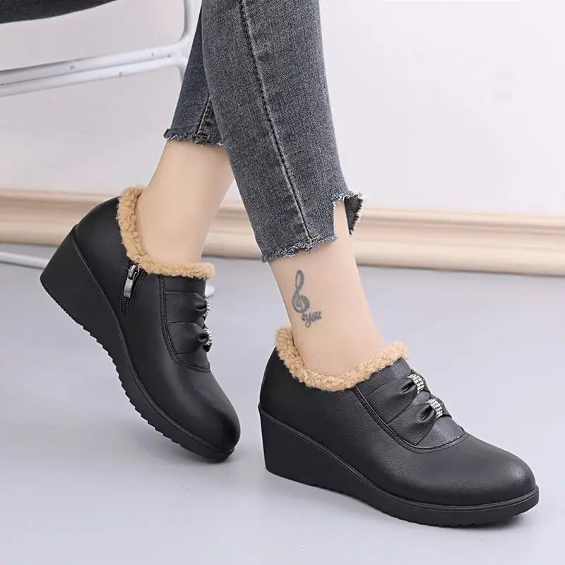 black wedge dress boots Saint Emily Black Leather Inner Wedge Heel Ankle Boots
